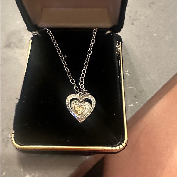 Silver and Gold Heart Pendant Necklace - Picture 3 of 4